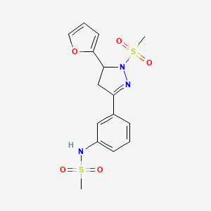 molecular formula C15H17N3O5S2 B4216421 N-{3-[5-(furan-2-yl)-1-(methylsulfonyl)-4,5-dihydro-1H-pyrazol-3-yl]phenyl}methanesulfonamide 