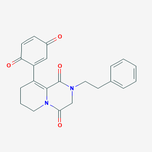 molecular formula C22H20N2O4 B421643 9-(3,6-dioxo-1,4-cyclohexadien-1-yl)-2-(2-phenylethyl)-7,8-dihydro-2H-pyrido[1,2-a]pyrazine-1,4(3H,6H)-dione 