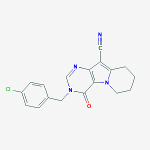 molecular formula C18H15ClN4O B421644 3-(4-Chlorobenzyl)-7-cyano-5,6-tetramethylene-3,4-dihydropyrrolo[3,2-d]pyrimidin-4-one 
