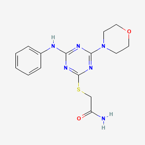 molecular formula C15H18N6O2S B4216465 2-{[4-anilino-6-(4-morpholinyl)-1,3,5-triazin-2-yl]thio}acetamide 