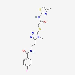 molecular formula C18H19FN6O2S2 B4216479 4-fluoro-N-[2-[4-methyl-5-[2-[(4-methyl-1,3-thiazol-2-yl)amino]-2-oxoethyl]sulfanyl-1,2,4-triazol-3-yl]ethyl]benzamide 