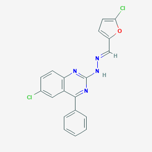 molecular formula C19H12Cl2N4O B421658 (2Z)-6-chloro-2-{(2E)-[(5-chlorofuran-2-yl)methylidene]hydrazinylidene}-4-phenyl-2,3-dihydroquinazoline 