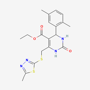 molecular formula C19H22N4O3S2 B4216595 ETHYL 4-(2,5-DIMETHYLPHENYL)-6-{[(5-METHYL-1,3,4-THIADIAZOL-2-YL)SULFANYL]METHYL}-2-OXO-1,2,3,4-TETRAHYDRO-5-PYRIMIDINECARBOXYLATE 