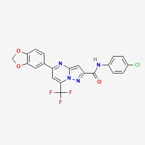 molecular formula C21H12ClF3N4O3 B4216731 5-(1,3-benzodioxol-5-yl)-N-(4-chlorophenyl)-7-(trifluoromethyl)pyrazolo[1,5-a]pyrimidine-2-carboxamide 