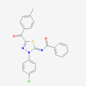 molecular formula C23H16ClN3O2S B421683 N-(3-(4-chlorophenyl)-5-(4-methylbenzoyl)-1,3,4-thiadiazol-2(3H)-ylidene)benzamide 