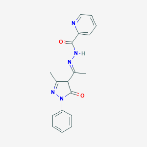 molecular formula C18H17N5O2 B421697 N'-[1-(3-methyl-5-oxo-1-phenyl-4,5-dihydro-1H-pyrazol-4-yl)ethylidene]-2-pyridinecarbohydrazide 