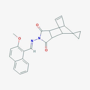 molecular formula C23H20N2O3 B421704 2-{[(E)-(2-methoxynaphthalen-1-yl)methylidene]amino}-3a,4,7,7a-tetrahydro-1H-spiro[2-aza-4,7-methanoisoindole-8,1'-cyclopropane]-1,3(2H)-dione 