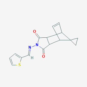 molecular formula C16H14N2O2S B421705 2-{[(E)-thiophen-2-ylmethylidene]amino}-3a,4,7,7a-tetrahydro-1H-spiro[2-aza-4,7-methanoisoindole-8,1'-cyclopropane]-1,3(2H)-dione 