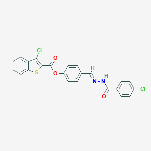 molecular formula C23H14Cl2N2O3S B421706 4-(2-(4-Chlorobenzoyl)carbohydrazonoyl)PH 3-CL-1-benzothiophene-2-carboxylate 