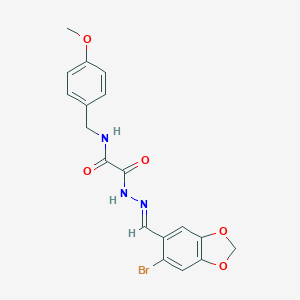 molecular formula C18H16BrN3O5 B421721 2-{2-[(6-bromo-1,3-benzodioxol-5-yl)methylene]hydrazino}-N-(4-methoxybenzyl)-2-oxoacetamide 