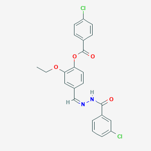 molecular formula C23H18Cl2N2O4 B421735 4-[2-(3-Chlorobenzoyl)carbohydrazonoyl]-2-ethoxyphenyl 4-chlorobenzoate 