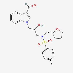 molecular formula C24H28N2O5S B4217351 N-[3-(3-formylindol-1-yl)-2-hydroxypropyl]-4-methyl-N-(oxolan-2-ylmethyl)benzenesulfonamide 