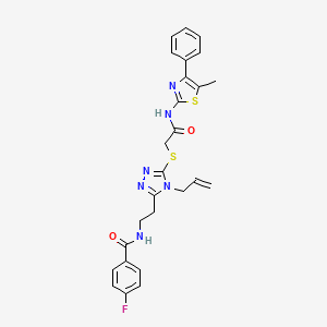 molecular formula C26H25FN6O2S2 B4217478 4-fluoro-N-[2-[5-[2-[(5-methyl-4-phenyl-1,3-thiazol-2-yl)amino]-2-oxoethyl]sulfanyl-4-prop-2-enyl-1,2,4-triazol-3-yl]ethyl]benzamide 