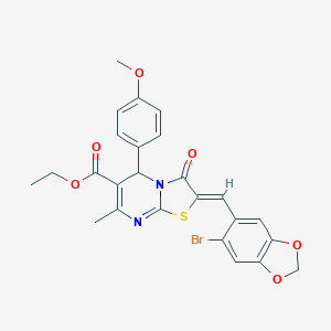 molecular formula C25H21BrN2O6S B421749 ethyl 2-[(6-bromo-1,3-benzodioxol-5-yl)methylene]-5-(4-methoxyphenyl)-7-methyl-3-oxo-2,3-dihydro-5H-[1,3]thiazolo[3,2-a]pyrimidine-6-carboxylate 
