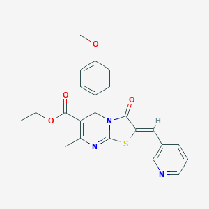 molecular formula C23H21N3O4S B421750 ethyl 5-(4-methoxyphenyl)-7-methyl-3-oxo-2-(3-pyridinylmethylene)-2,3-dihydro-5H-[1,3]thiazolo[3,2-a]pyrimidine-6-carboxylate 
