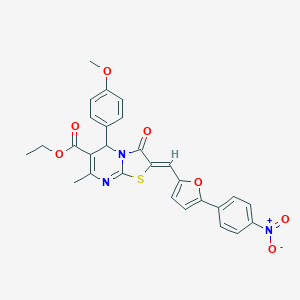 molecular formula C28H23N3O7S B421751 ethyl 2-[(5-{4-nitrophenyl}-2-furyl)methylene]-5-(4-methoxyphenyl)-7-methyl-3-oxo-2,3-dihydro-5H-[1,3]thiazolo[3,2-a]pyrimidine-6-carboxylate 