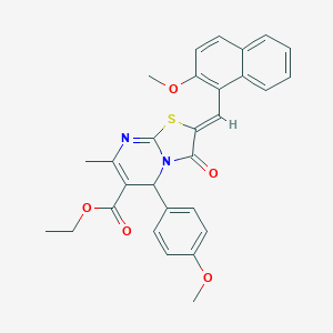molecular formula C29H26N2O5S B421752 ethyl 2-[(2-methoxy-1-naphthyl)methylene]-5-(4-methoxyphenyl)-7-methyl-3-oxo-2,3-dihydro-5H-[1,3]thiazolo[3,2-a]pyrimidine-6-carboxylate 