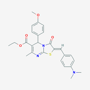 molecular formula C26H27N3O4S B421754 ethyl 2-[4-(dimethylamino)benzylidene]-5-(4-methoxyphenyl)-7-methyl-3-oxo-2,3-dihydro-5H-[1,3]thiazolo[3,2-a]pyrimidine-6-carboxylate 