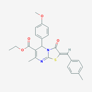 molecular formula C25H24N2O4S B421755 ethyl 5-(4-methoxyphenyl)-7-methyl-2-(4-methylbenzylidene)-3-oxo-2,3-dihydro-5H-[1,3]thiazolo[3,2-a]pyrimidine-6-carboxylate 
