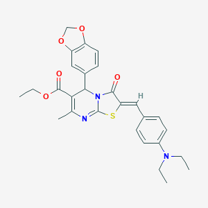 molecular formula C28H29N3O5S B421757 ethyl 5-(1,3-benzodioxol-5-yl)-2-[4-(diethylamino)benzylidene]-7-methyl-3-oxo-2,3-dihydro-5H-[1,3]thiazolo[3,2-a]pyrimidine-6-carboxylate 