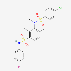 molecular formula C21H20ClFN2O4S2 B4217586 3-[(4-chlorophenyl)sulfonyl-methylamino]-N-(4-fluorophenyl)-2,4-dimethylbenzenesulfonamide 