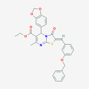 molecular formula C31H26N2O6S B421764 ethyl 5-(1,3-benzodioxol-5-yl)-2-[3-(benzyloxy)benzylidene]-7-methyl-3-oxo-2,3-dihydro-5H-[1,3]thiazolo[3,2-a]pyrimidine-6-carboxylate 