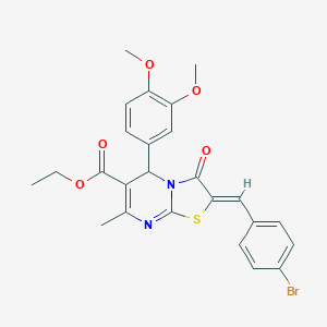 molecular formula C25H23BrN2O5S B421765 ethyl (2Z)-2-(4-bromobenzylidene)-5-(3,4-dimethoxyphenyl)-7-methyl-3-oxo-2,3-dihydro-5H-[1,3]thiazolo[3,2-a]pyrimidine-6-carboxylate 
