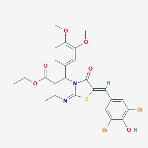 molecular formula C25H22Br2N2O6S B421767 ethyl 2-(3,5-dibromo-4-hydroxybenzylidene)-5-(3,4-dimethoxyphenyl)-7-methyl-3-oxo-2,3-dihydro-5H-[1,3]thiazolo[3,2-a]pyrimidine-6-carboxylate 