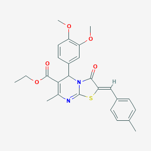 molecular formula C26H26N2O5S B421768 ETHYL (2Z)-5-(3,4-DIMETHOXYPHENYL)-7-METHYL-2-[(4-METHYLPHENYL)METHYLIDENE]-3-OXO-2H,3H,5H-[1,3]THIAZOLO[3,2-A]PYRIMIDINE-6-CARBOXYLATE 