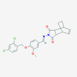 molecular formula C25H22Cl2N2O4 B421769 2-{[(E)-{4-[(2,4-dichlorobenzyl)oxy]-3-methoxyphenyl}methylidene]amino}-3a,4,7,7a-tetrahydro-1H-4,7-ethanoisoindole-1,3(2H)-dione 