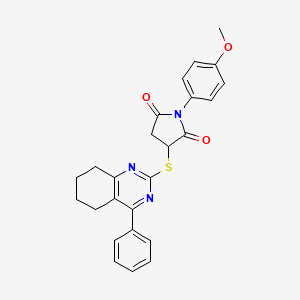 molecular formula C25H23N3O3S B4217716 1-(4-Methoxyphenyl)-3-[(4-phenyl-5,6,7,8-tetrahydroquinazolin-2-yl)sulfanyl]pyrrolidine-2,5-dione 