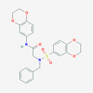molecular formula C25H24N2O7S B421778 2-[benzyl(2,3-dihydro-1,4-benzodioxin-6-ylsulfonyl)amino]-N-(2,3-dihydro-1,4-benzodioxin-6-yl)acetamide 