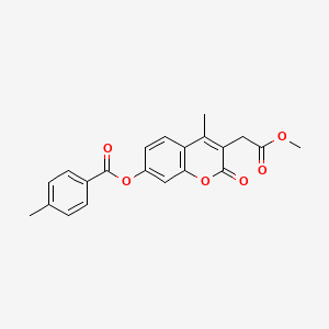 molecular formula C21H18O6 B4217787 3-(2-methoxy-2-oxoethyl)-4-methyl-2-oxo-2H-chromen-7-yl 4-methylbenzoate 