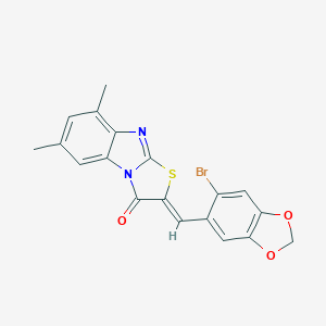 molecular formula C19H13BrN2O3S B421780 (2Z)-2-[(6-bromo-1,3-benzodioxol-5-yl)methylidene]-6,8-dimethyl[1,3]thiazolo[3,2-a]benzimidazol-3(2H)-one 
