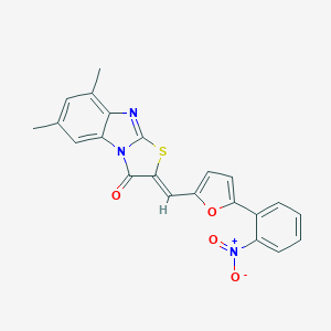molecular formula C22H15N3O4S B421781 (2Z)-6,8-dimethyl-2-{[5-(2-nitrophenyl)furan-2-yl]methylidene}[1,3]thiazolo[3,2-a]benzimidazol-3(2H)-one 