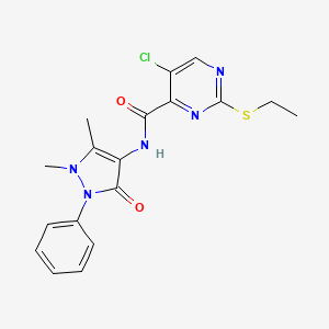 molecular formula C18H18ClN5O2S B4217857 5-chloro-N-(1,5-dimethyl-3-oxo-2-phenyl-2,3-dihydro-1H-pyrazol-4-yl)-2-(ethylsulfanyl)pyrimidine-4-carboxamide 