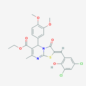 molecular formula C25H22Cl2N2O6S B421788 ethyl 2-(3,5-dichloro-2-hydroxybenzylidene)-5-(3,4-dimethoxyphenyl)-7-methyl-3-oxo-2,3-dihydro-5H-[1,3]thiazolo[3,2-a]pyrimidine-6-carboxylate 