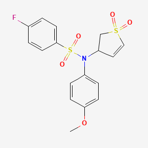 molecular formula C17H16FNO5S2 B4217918 N-(1,1-dioxo-2,3-dihydrothiophen-3-yl)-4-fluoro-N-(4-methoxyphenyl)benzenesulfonamide 