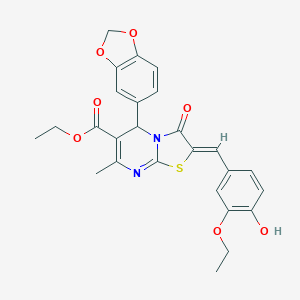molecular formula C26H24N2O7S B421792 ethyl 5-(1,3-benzodioxol-5-yl)-2-(3-ethoxy-4-hydroxybenzylidene)-7-methyl-3-oxo-2,3-dihydro-5H-[1,3]thiazolo[3,2-a]pyrimidine-6-carboxylate 