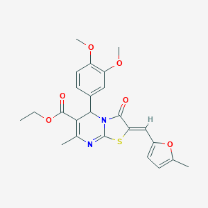 molecular formula C24H24N2O6S B421796 ethyl 5-(3,4-dimethoxyphenyl)-7-methyl-2-[(5-methyl-2-furyl)methylene]-3-oxo-2,3-dihydro-5H-[1,3]thiazolo[3,2-a]pyrimidine-6-carboxylate 
