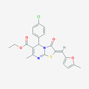 molecular formula C22H19ClN2O4S B421798 ethyl (2Z)-5-(4-chlorophenyl)-7-methyl-2-[(5-methyl-2-furyl)methylene]-3-oxo-2,3-dihydro-5H-[1,3]thiazolo[3,2-a]pyrimidine-6-carboxylate 