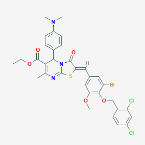 molecular formula C33H30BrCl2N3O5S B421799 ethyl (2Z)-2-{3-bromo-4-[(2,4-dichlorobenzyl)oxy]-5-methoxybenzylidene}-5-[4-(dimethylamino)phenyl]-7-methyl-3-oxo-2,3-dihydro-5H-[1,3]thiazolo[3,2-a]pyrimidine-6-carboxylate 