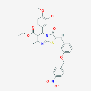 molecular formula C32H29N3O8S B421800 ethyl (2Z)-5-(3,4-dimethoxyphenyl)-7-methyl-2-[[3-[(4-nitrophenyl)methoxy]phenyl]methylidene]-3-oxo-5H-[1,3]thiazolo[3,2-a]pyrimidine-6-carboxylate CAS No. 5668-65-5