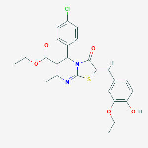 molecular formula C25H23ClN2O5S B421801 ethyl 5-(4-chlorophenyl)-2-(3-ethoxy-4-hydroxybenzylidene)-7-methyl-3-oxo-2,3-dihydro-5H-[1,3]thiazolo[3,2-a]pyrimidine-6-carboxylate 