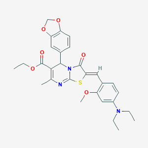 molecular formula C29H31N3O6S B421802 ethyl 5-(1,3-benzodioxol-5-yl)-2-[4-(diethylamino)-2-methoxybenzylidene]-7-methyl-3-oxo-2,3-dihydro-5H-[1,3]thiazolo[3,2-a]pyrimidine-6-carboxylate 