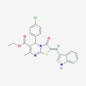 molecular formula C25H20ClN3O3S B421803 ethyl (2Z)-5-(4-chlorophenyl)-2-(1H-indol-3-ylmethylidene)-7-methyl-3-oxo-2,3-dihydro-5H-[1,3]thiazolo[3,2-a]pyrimidine-6-carboxylate 