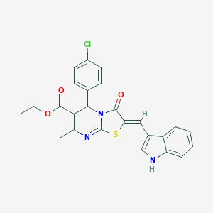 molecular formula C25H20ClN3O3S B421803 ethyl 5-(4-chlorophenyl)-2-(1H-indol-3-ylmethylene)-7-methyl-3-oxo-2,3-dihydro-5H-[1,3]thiazolo[3,2-a]pyrimidine-6-carboxylate 