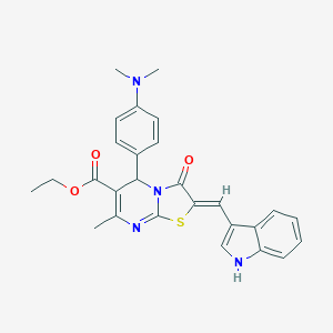 molecular formula C27H26N4O3S B421808 ethyl 5-[4-(dimethylamino)phenyl]-2-(1H-indol-3-ylmethylene)-7-methyl-3-oxo-2,3-dihydro-5H-[1,3]thiazolo[3,2-a]pyrimidine-6-carboxylate 