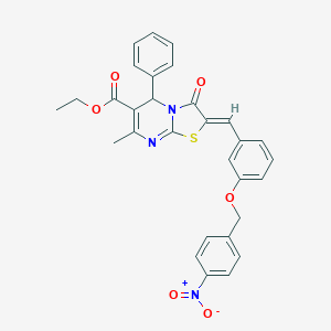 molecular formula C30H25N3O6S B421810 ethyl 2-[3-({4-nitrobenzyl}oxy)benzylidene]-7-methyl-3-oxo-5-phenyl-2,3-dihydro-5H-[1,3]thiazolo[3,2-a]pyrimidine-6-carboxylate 