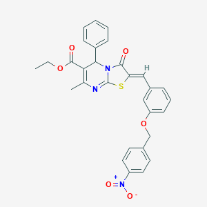 molecular formula C30H25N3O6S B421810 ETHYL (2Z)-7-METHYL-2-({3-[(4-NITROPHENYL)METHOXY]PHENYL}METHYLIDENE)-3-OXO-5-PHENYL-2H,3H,5H-[1,3]THIAZOLO[3,2-A]PYRIMIDINE-6-CARBOXYLATE 